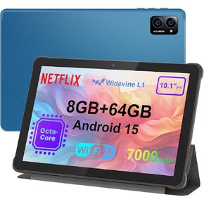10 بوصة Android 15 Tablet: Octa-Core ، 8GB RAM 64GB ، 7000mAh ، مع علبة الوقوف ، شاشة IPS HD ، Wi-Fi 6 ، OTG ، الجسم المعدني-الكمبيوتر اللوحي السريع والمحمول للعمل والترفيه ، حماية لمدة عامين