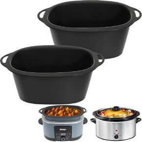 بطانات طباخ بطيئة سيليكون بويكون متوافقة مع Ninja Foodi Procher Pro 8.5 Quart MC1000 ، MC1001 ، MC1010 ، 2PCs قابلة لإعادة الاستخدام ، وبطانات Ninja Crock Pot Pro Accessories