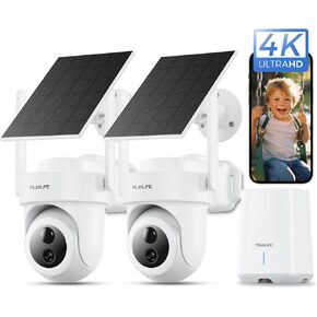 4K Solar Security Cameras Wireless Outdoor, 2 Cam-Kit, 5G WiFi Cameras for Home Security, 64GB Local Storage HomeBase/No Subscription/AI Tracking/Color Night Vision/360° View/IP66, Easy Setup