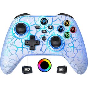EXTREMECOOL Switch Controller for Switch Pro/Lite/OLED, Wireless Switch Pro Controller with Cool LED/Turbo/Vibration/Motion Control, Macro Pro Controller Remote for iOS/Android/WIN/PC-White Crack