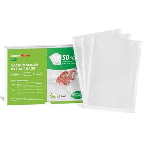 أكياس Bonsenkitchen الفراغات الفراغية ، 50 كوارت 8 "× 12" أكياس سدادات الأطعمة المسبقة ، الدرجة التجارية ، BPA خالية من الأكياس الفراغية BPA ، والخدمة الشديدة ، ومخصصة لتخزين VAC ، وجبة الإعدادية أو طهي الفيديو ، VB12