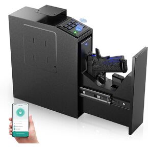 Gun safe, Biometric Slider safe for handgun, 4 Ways Unlock with Fingerprint, Key Access, PIN Code, Mounted Nightstand Pistol Safe and Gun Lock Box for Car, Truck, Desk, Bedside, Wall
