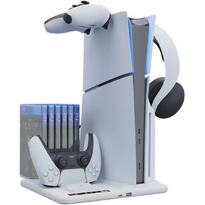 FPS5 Slim Cooling Station for Disc Digital Edition, for PS5 Slim Stand and Cooling Station with Controller LED Charging Station for Playsation 5 Slim Accessories
