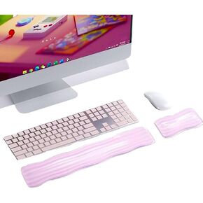 Wrist Rest for Keyboard and Mouse, Ergonomic Gel Keyboard Wrist Rest for Effortless Typing & Pain Relief, Cool Silicone Gel Wrist Support Pad for Gaming, Computers, Laptops, Office Pink