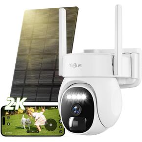 TIEJUS Security Cameras Wireless Outdoor with 10X Zoom, Dual Lens Cameras for Home Security Outside, 360° PTZ Solar Camera Security Outdoor, 2K Color Night Vision/2-Way Talk/2.4G WiFi/Work with Alexa