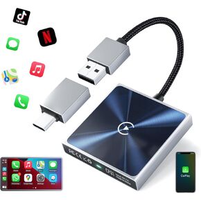Wireless CarPlay Adapter for iPhone– Super mini 2 in 1 Plug Convert Wired to Wireless Car Play Dongle for Apple iOS 10+ , Instant Connectivity, Fit for Cars with Built-in CarPlay, Black Silver
