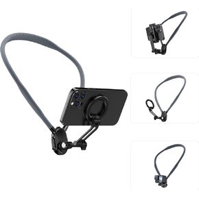 Neck Mount Phone Holder Magnetic and Clip-on Mount for POV/Vlog/Unboxing Videos Compatible with iPhone/Android/GoPro - Ideal for Content Creators