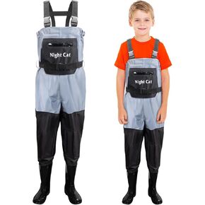 Night Cat Fishing Waders for Kids: Waterproof Chest Wader With Boots for Boys Girls - Youth Waders for Hunting Breathable