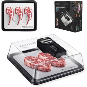 KAYUSO Quick Defrosting Tray for Frozen Meat - Rechargeable Meat Defrosting Tray with Lid, Timable Thawing Box for Frozen Food, Suitable for Frozen Steak, Chicken, Fish, Shrimp and Seafood (Black)
