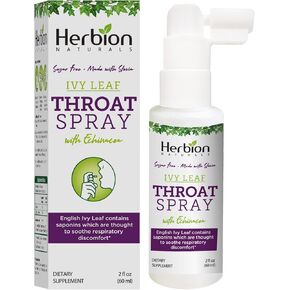 Herbion Naturals Throat Spray, Soothes Respiratory Discomfort with The Power of English Ivy, Marshmallow, and Echinacea extracts for Adults and Children, 2 FL Oz (60 ml)