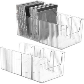 CD Holder 2 Pack, Clear Acrylic CD Holder with Divider Card, CD Display Rack Holds up to 40 Standard CD Cases, Compact Disc Holder Display Shelf for CD/DVD/Video Game, Media Storage Organizers