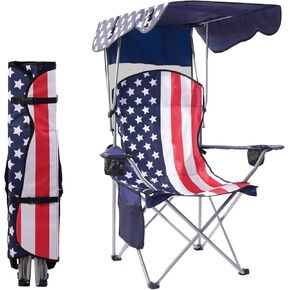 CozyBox Portable Folding Camping Chairs with Canopy Shade, Beach Chair for Adults, Durable Weather Resistant 600D Oxford Cloth, Camping Chair with Canopy for Outdoors [Navy]