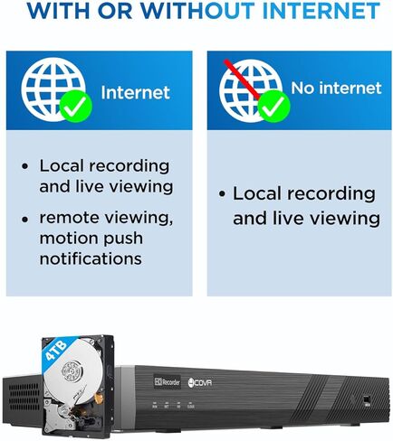 4COVR 4K POE Wired Camera Camera ، صوت ثنائي الاتجاه ، رؤية ليلية ذكية اللون ، كاميرات IP Bullet 4x 5MP ، IP67 مقاوم للعوامل الجوية ، الشخص/الكشف عن المركبات ، 8CH NVR 2TB HDD ، 24/7 ، LY37YX5M0804-1 in Kuwait