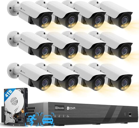 4COVR 4K POE Wired Camera Camera ، صوت ثنائي الاتجاه ، رؤية ليلية ذكية اللون ، كاميرات IP Bullet 4x 5MP ، IP67 مقاوم للعوامل الجوية ، الشخص/الكشف عن المركبات ، 8CH NVR 2TB HDD ، 24/7 ، LY37YX5M0804-1 in Kuwait