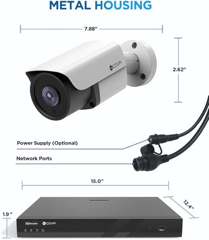 4COVR 4K POE Wired Camera Camera ، صوت ثنائي الاتجاه ، رؤية ليلية ذكية اللون ، كاميرات IP Bullet 4x 5MP ، IP67 مقاوم للعوامل الجوية ، الشخص/الكشف عن المركبات ، 8CH NVR 2TB HDD ، 24/7 ، LY37YX5M0804-1 in Kuwait