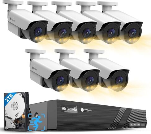 4COVR 4K PoE Wired Security Camera System, 2-Way Audio, Smart Color Night Vision, 4X 5MP Bullet IP Cameras, IP67 Weatherproof, Person/Vehicle Detection, 8CH NVR 2TB HDD, 24/7 Recording, LY37YX5M0804-1 in Kuwait