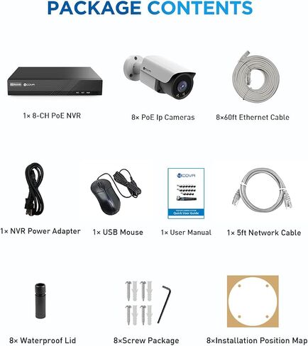 4COVR 4K PoE Wired Security Camera System, 2-Way Audio, Smart Color Night Vision, 4X 5MP Bullet IP Cameras, IP67 Weatherproof, Person/Vehicle Detection, 8CH NVR 2TB HDD, 24/7 Recording, LY37YX5M0804-1 in Kuwait