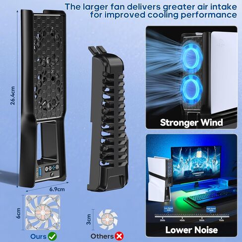 مروحة التبريد لـ PS5 Slim/Pro Console ، نظام تبريد Silent PS5 Silent PS5 بسرعة قابلة للتعديل ، مروحة تبريد PS5 ذات المكونات الإضافية الفعالة لـ PlayStation Disc & Digital ، وليس لـ PS5 الأصلي in Kuwait