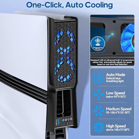 مروحة التبريد لـ PS5 Slim/Pro Console ، نظام تبريد Silent PS5 Silent PS5 بسرعة قابلة للتعديل ، مروحة تبريد PS5 ذات المكونات الإضافية الفعالة لـ PlayStation Disc & Digital ، وليس لـ PS5 الأصلي in Kuwait