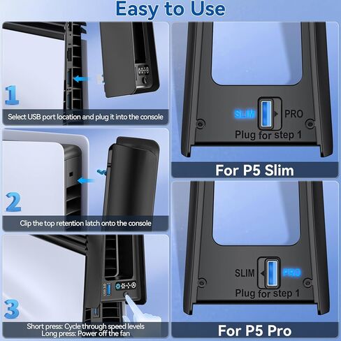 مروحة التبريد لـ PS5 Slim/Pro Console ، نظام تبريد Silent PS5 Silent PS5 بسرعة قابلة للتعديل ، مروحة تبريد PS5 ذات المكونات الإضافية الفعالة لـ PlayStation Disc & Digital ، وليس لـ PS5 الأصلي in Kuwait