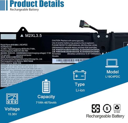 VANPIR L19C4PDC Laptop Battery 15.36V 71Wh 4675mAh Replacement for Lenovo Ideapad Yoga 7-14ITL5 7-15ITL5 Series Notebook 5B10Z26482 L19L4PDC 5B10Z26485 L19M4PDC 5B10Z26479 in Kuwait