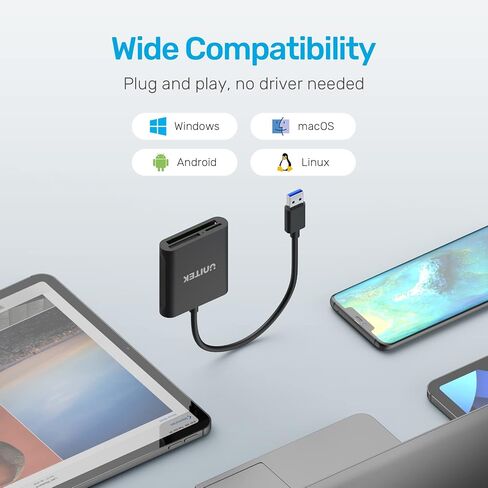 قارئ بطاقة CFast من Unitek CFast 3 في 1 USB C إلى SD/Micro SD 4. 0 قارئ بطاقة، محول بطاقة الذاكرة CFast 2. 0 من الألومنيوم لبطاقات الذاكرة CFast SD TF Micro SD SDHC SDXC UHS-I UHS-II in Kuwait