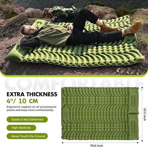 Camping Sleeping Pad,Double Sleeping Pad for Camping-Self Inflating 4" Extra-Thick for 2 Person with Pillow Built-in Foot Pump Inflatable Sleeping Mat for Backpacking,Hiking,Traveling,Tent in Saudi Arabia
