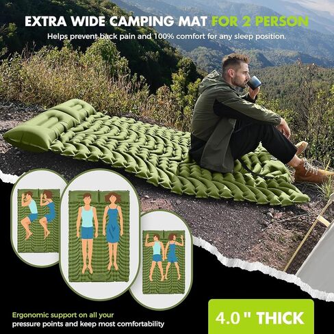 Camping Sleeping Pad,Double Sleeping Pad for Camping-Self Inflating 4" Extra-Thick for 2 Person with Pillow Built-in Foot Pump Inflatable Sleeping Mat for Backpacking,Hiking,Traveling,Tent in Saudi Arabia