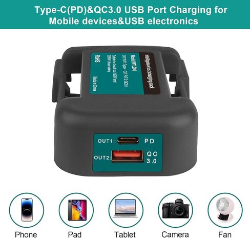 ZLWAWAOL 2 Pack USB Charger Adapter Compatible with Makita 18V Battery 2 USB Holder with Type-C Fast Charging in Saudi Arabia