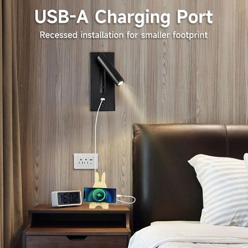 LED غرفة نوم مصباح اللوح الأمامي الجدار الشمعدان مع شاحن USB ، مصابيح الجدار المريحة بجانب السرير ضوء القراءة ، سرير الفندق جانب شمعدان شمعدان دافئ ، ضوء دافئ ، 360 درجة قابلة للطي 90 درجة قابلة للطي ، أسود ، أسود in Saudi Arabia