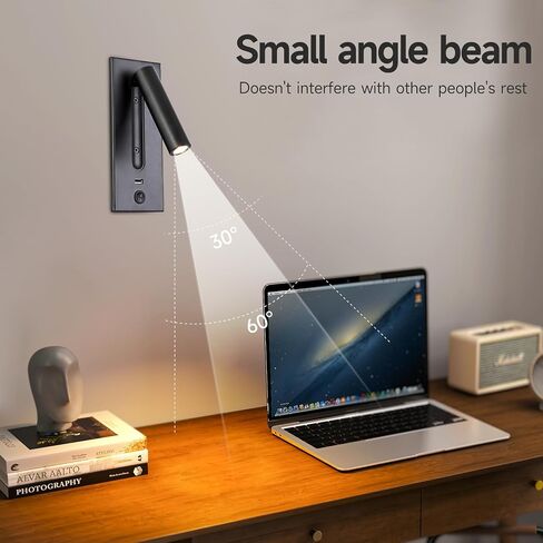 LED غرفة نوم مصباح اللوح الأمامي الجدار الشمعدان مع شاحن USB ، مصابيح الجدار المريحة بجانب السرير ضوء القراءة ، سرير الفندق جانب شمعدان شمعدان دافئ ، ضوء دافئ ، 360 درجة قابلة للطي 90 درجة قابلة للطي ، أسود ، أسود in Saudi Arabia