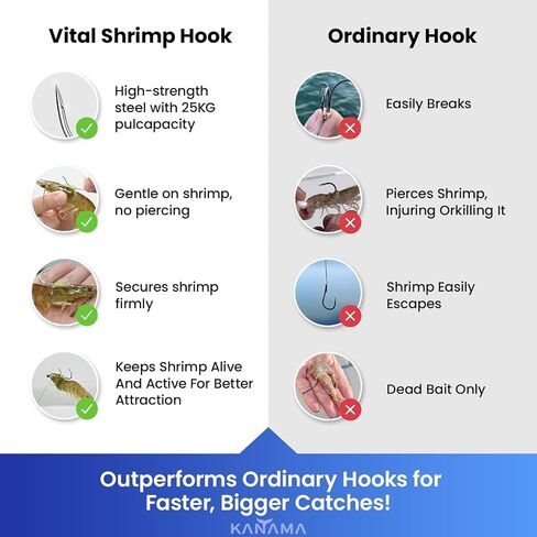 KANAMA Luminous Live Shrimp Hooks - High Carbon Steel Fishing Hooks Saltwater Corrosion Resistant Barbed Strong Hooks Freshwater Shrimp Walker, Ideal for Bass, Groupers, Pike, Catfish & More in Saudi Arabia