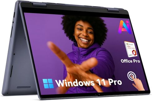 Dell Inspiron 2 in 1 14" FHD Touchscreen Laptop,AMD Ryzen 5-8640HS with 32GB Memory &1TB SSD,Win 11 Pro & Office Pro with AI Copilot,Backlit Keyboard, Fingerprint Reader with Fast Power Charging in Kuwait