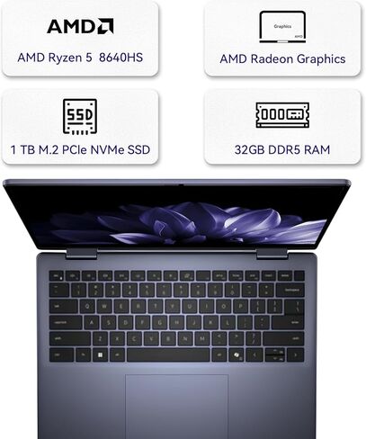 Dell Inspiron 2 in 1 14" FHD Touchscreen Laptop,AMD Ryzen 5-8640HS with 32GB Memory &1TB SSD,Win 11 Pro & Office Pro with AI Copilot,Backlit Keyboard, Fingerprint Reader with Fast Power Charging in Kuwait