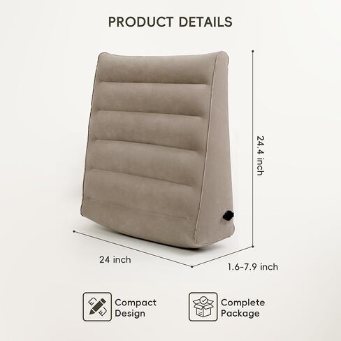 WEY&FLY Inflatable Wedge Pillow for Traveling – Lightweight Sleeping Support, Portable Camping Travel Wedge for Bed or Back, Fast Valve Inflation, 24.8" x 23.6" x 7.1" (Cloud Gray) in Kuwait