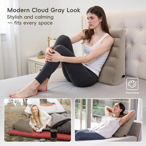 WEY&FLY Inflatable Wedge Pillow for Traveling – Lightweight Sleeping Support, Portable Camping Travel Wedge for Bed or Back, Fast Valve Inflation, 24.8" x 23.6" x 7.1" (Cloud Gray) in Kuwait