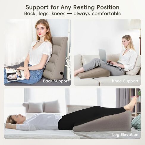 WEY&FLY Inflatable Wedge Pillow for Traveling – Lightweight Sleeping Support, Portable Camping Travel Wedge for Bed or Back, Fast Valve Inflation, 24.8" x 23.6" x 7.1" (Cloud Gray) in Kuwait