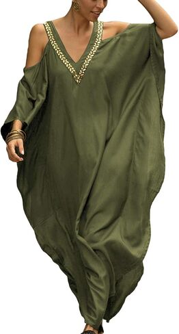 Bsubseach Plus Size Kaftan Cover Ups for Swimwear Women Cold Shoulder Swimsuit Cover Up Caftan Dress Colorful Butterfly in Saudi Arabia