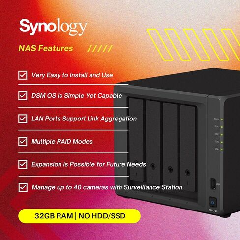 Synology DiskStation DS923+ 4-Bay NAS Enclosure Server, Network Attached Storage, AMD Ryzen R1600(2 Core, up to 3.1 GHz), Data Management Solution 7, Black(32GB DDR4 RAM | No HDD,SSD) in Saudi Arabia