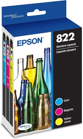 خرطوشة إبسون 822 ذات السعة القياسية والسماوي والأرجواني والأصفر وT822 DURABrite Ultra Ink سوداء عالية السعة (T822XL120-S) لطابعات Workforce Pro المختارة in Saudi Arabia