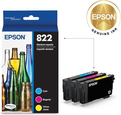 خرطوشة إبسون 822 ذات السعة القياسية والسماوي والأرجواني والأصفر وT822 DURABrite Ultra Ink سوداء عالية السعة (T822XL120-S) لطابعات Workforce Pro المختارة in Saudi Arabia