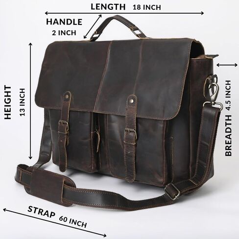 Merbaa Brown Hunter Leather Laptop Messenger حقيبة كبيرة هدايا عيد الحب in Kuwait