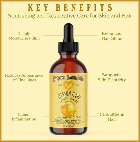 Natural Born Oils Vitamin E Oil (made from Wheat Germ), 1 Gallon, Organic, Cold-Pressed, Nutrient-Rich, Excellent for Glowing Skin, Lustrous Hair in Saudi Arabia