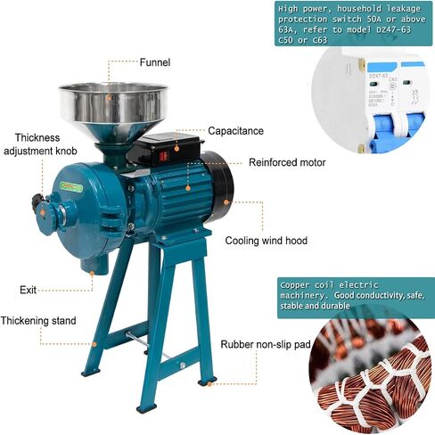 ABORON 3000W Wet & Dry Electric Grain Mill Grinder - 110V Commercial Home Farm Rice Wheat Corn Grinder Machine | Flour Mill | Molino de Maiz Electrico in Kuwait