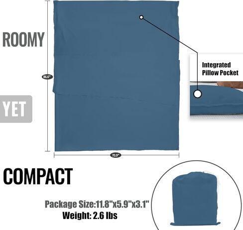 Sleeping Bag Liner,Long Staple Cotton, Adult Sleep Sack & Travel Sheets,Travel Sleep Sack for Backpacking, Hotels & Hostels Lightweight Travel Sheet Camping Sheets,Has Full Length Zipper in Kuwait