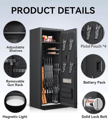 12-15 بندقية مسدس آمنة آمنة للبنادق والمسدسات الكبيرة بندقية آمنة بيومترية وصول سريع البصمات بنادق البندقية وأصحاب أسلحة القفل كلمة المرور مع أرفف قابلة للتعديل in Kuwait