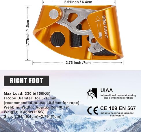 Foot Ascender, Riser Rock Climbing Mountaineering Tree Arborist, Equipment Climbing Device for 8-13mm Rope in Kuwait