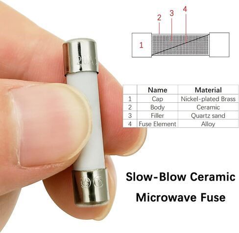 Microwave 20 Amp 250V Fuse, Slow-Blow, 6x30 mm Ceramic Cartridge Fuse Compatible and Universal Replacement Part for Most Brands and Models of Microwaves - 2Pcs in Kuwait