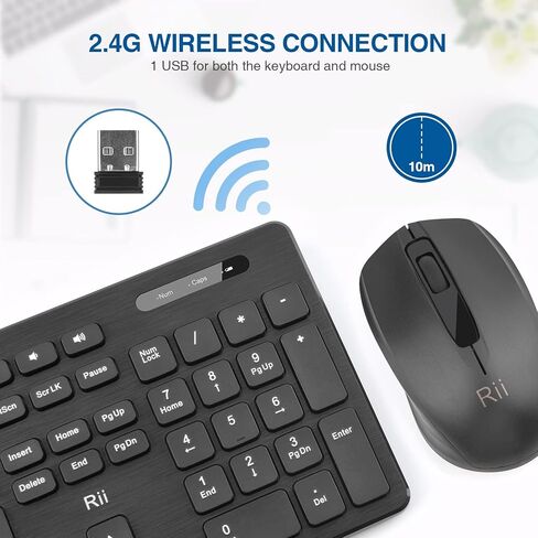 Wireless Keyboard and Mouse Combo - Rii Standard Office PC Keyboard and Optical Wireless Mice (Black) in Kuwait