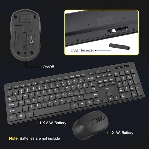 Wireless Keyboard and Mouse Combo - Rii Standard Office PC Keyboard and Optical Wireless Mice (Black) in Kuwait